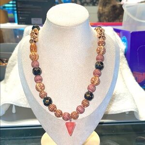 Handcrafted Beaded Necklace with Pink Pendant